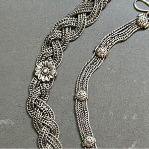 Necklace and Bracelet Set -silver chain with flower embellishments